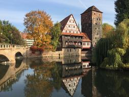 landscape of the chain bridge in Beer City in Nuremberg