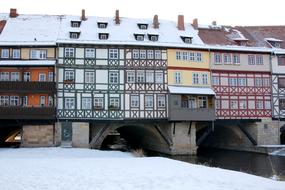 houses on the bridge over the river in Erfurt