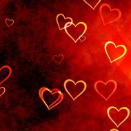 background with glowing outlines of hearts at red clouds