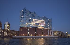 Elbe Philharmonic hall in Hamburg at night