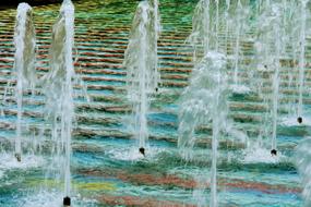 water jets in fountain, France, Paris, la defense