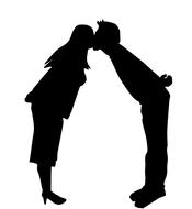 silhouette of a couple kissing on a white background