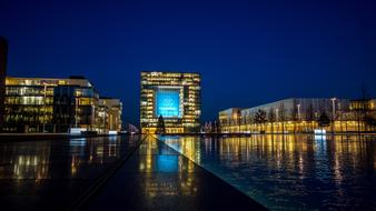 night city architecture near water