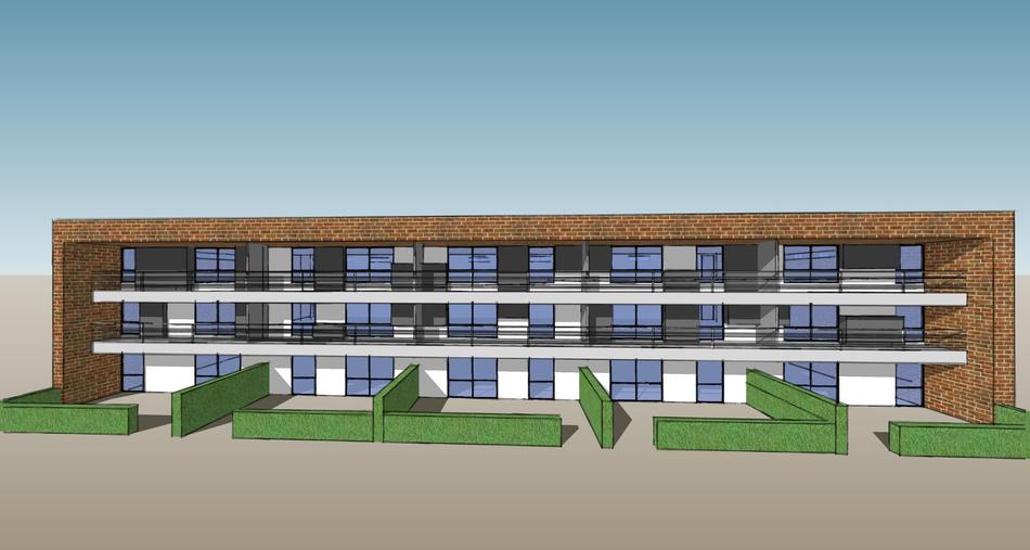 Beautiful, 3d render building model with windows