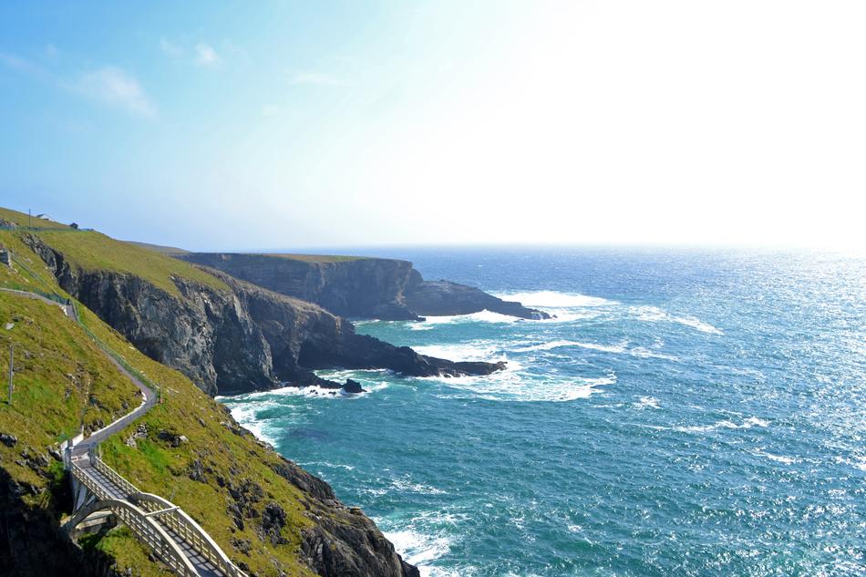 seascape with green mountains