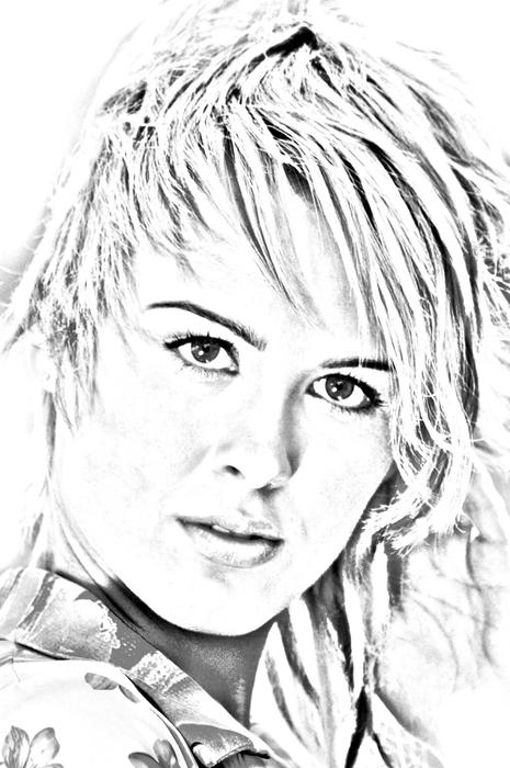 Black and white drawn young girl