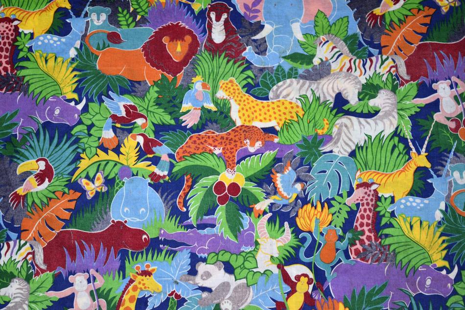 drawn tropical animals on the wallpaper
