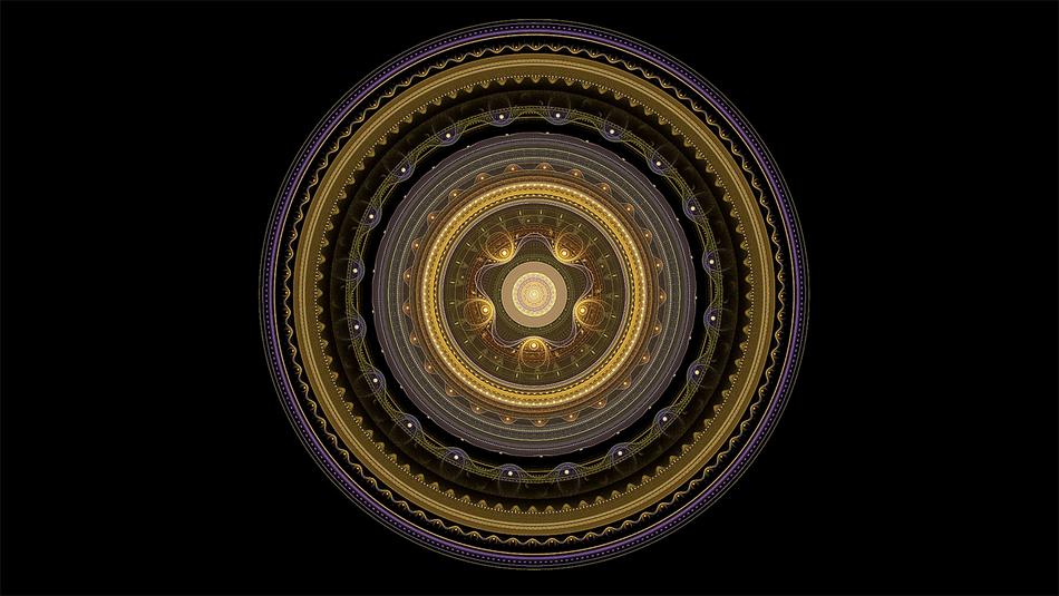 mandala with golden ornaments on a black background