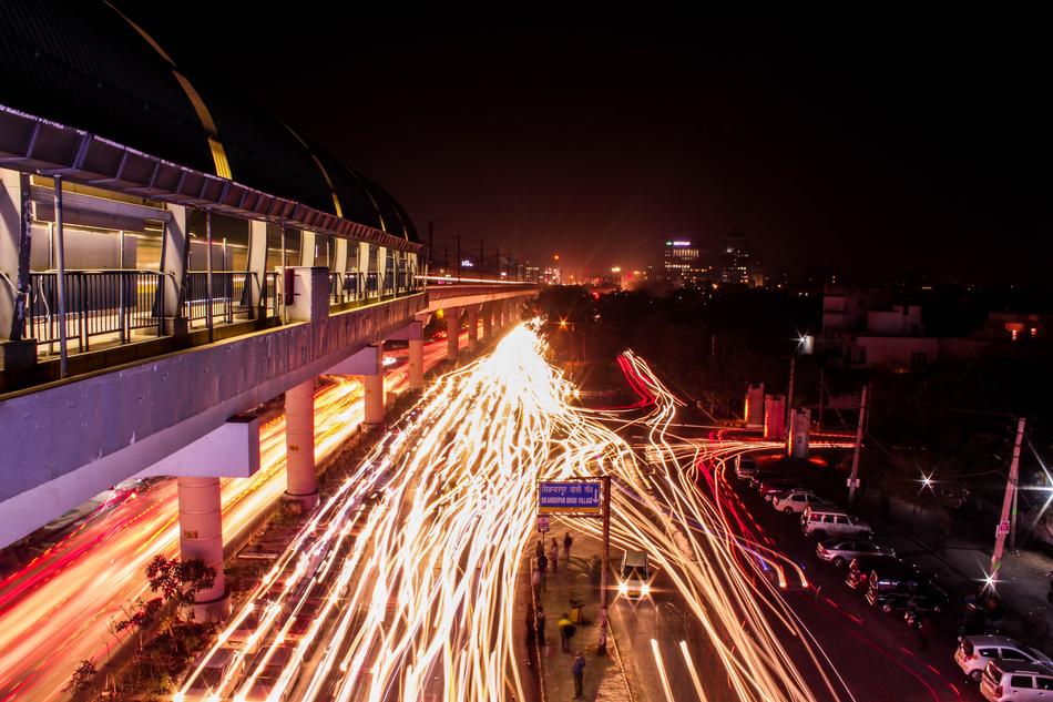 cityscape of lightings in Gurgaon in India at night