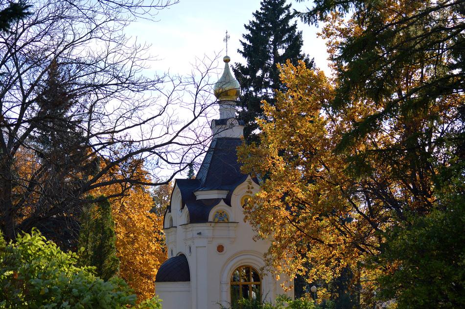 church in the autumn park in Nizhny Novgorod