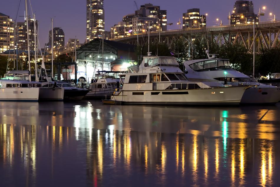 marina with boats in the evening