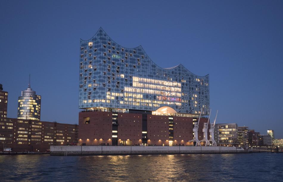 Elbe Philharmonic hall in Hamburg at night