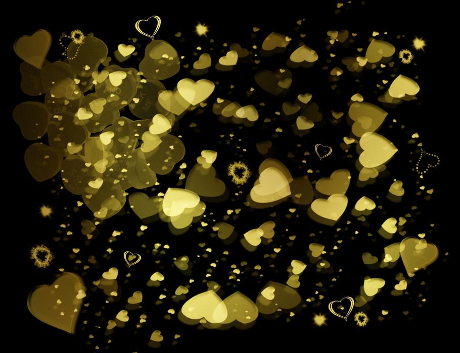 yellow hearts on the black background