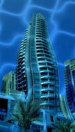 blue pattern overlapping Dubai Skyscrapers