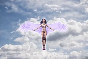 fairy, pretty young winged girl in flight, render