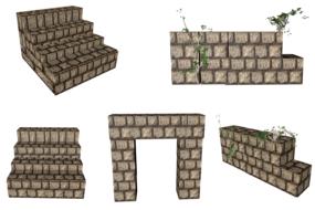 aged stone stairs and wall, drawing