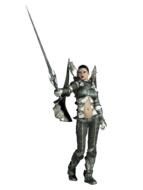 Beautiful girl in armor, with the sword, at white background, on clipart