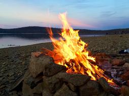 fire burning on the beach