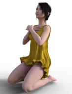 computer image of a girl in a yellow dress on her knees