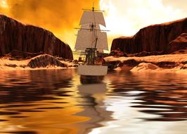 river desert ship fantastic drawing
