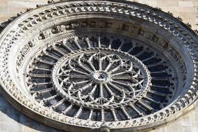 relief of a rose in a historic building in the Duomo, Italy