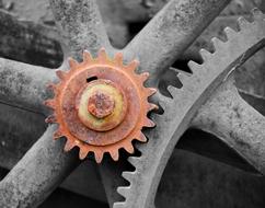 rusty gear in the mechanism, close-up