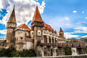 View of a large castle with towers