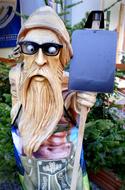 cool bearded man with shovel, garden sculpture