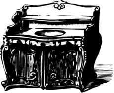 Beautiful, black and white drawing of the vintage desk, with the shadow, clipart