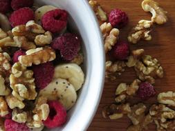 Walnuts and raspberries