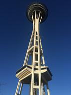 Needle Space tower, at beautiful blue sky on background, in Seattle, United States