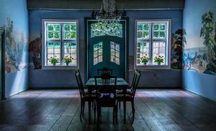 dining table with chairs in the room