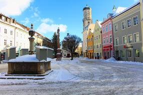 winter panorama of ancient buildings in Weilheim, Germany