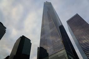 cloudy gray sky reflected in new york skyscrapers