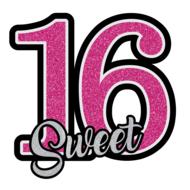 Purple and silver "16 Sweet" sign, clipart