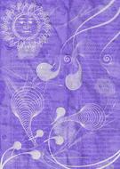 sun with face, drawing at vintage purple background