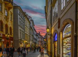 painted tourist street in Prague