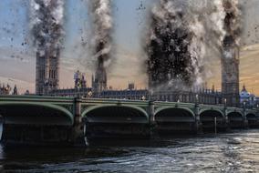 burning towers by the bridge