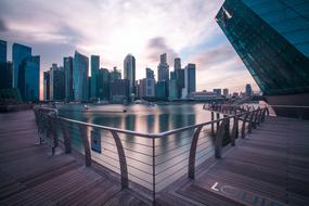 upscale area of skyscrapers at dusk, singapore, marina bay