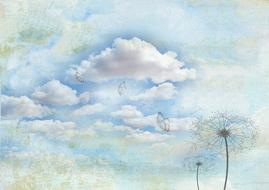 butterflies dandelions clouds drawing