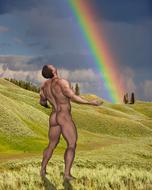 Man looking at Rainbow, painting