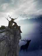 mystical creature with horns in a picturesque landscape