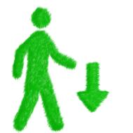 green man silhouette and down arrow