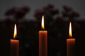 burning wax candles in the dark