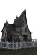 fenced old stone house, render