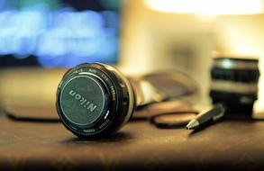 vintage camera lens on the table