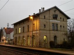 Railway Station, old building at dusk