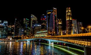 illuminated Urban Singapore City