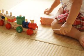 Toddler Building wood train