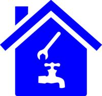 Blue and white icon of the plumber with wrench, at white background on clipart